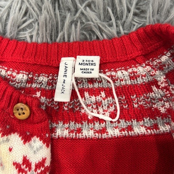 • Janie and Jack • Button Down Sweater Cardigan Red White 3-6 Months - Picture 2 of 3